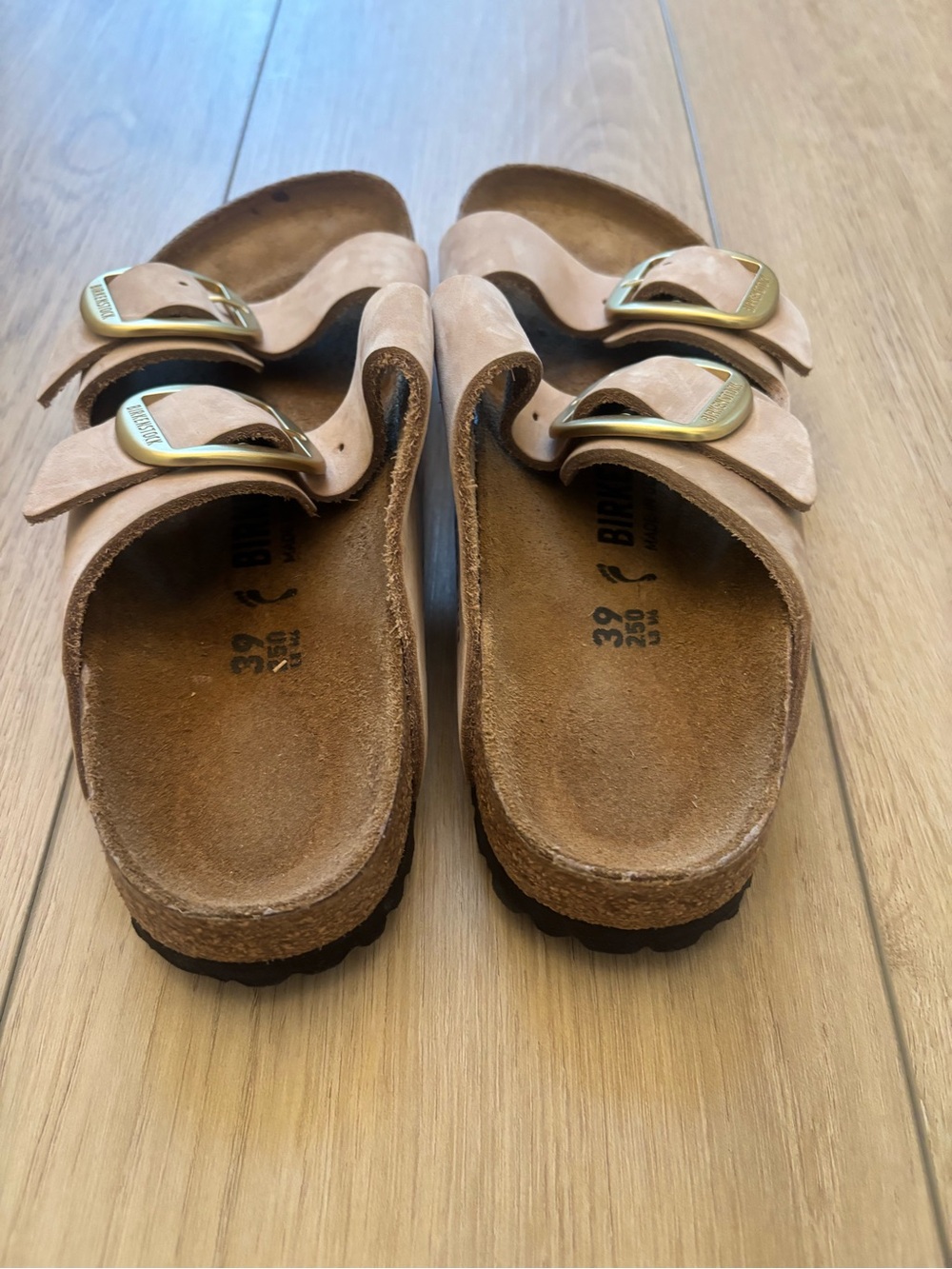 Like Brand New- Birkenstock Arizona Sandals in Tan with Gold Buckles - Picture 3 of 5